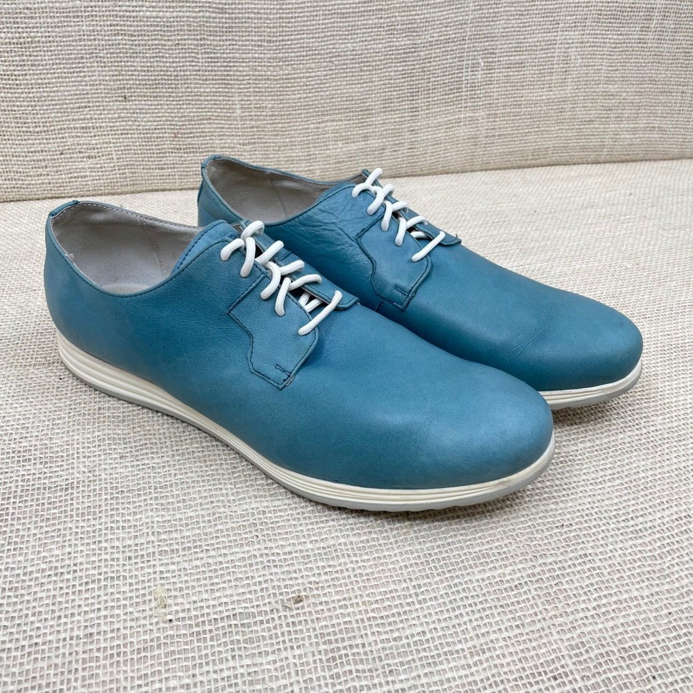 Aston Martin Wing Logo Leather Lace Up Oxford Shoes Teal Blue Mens Sz 42 US 9.5